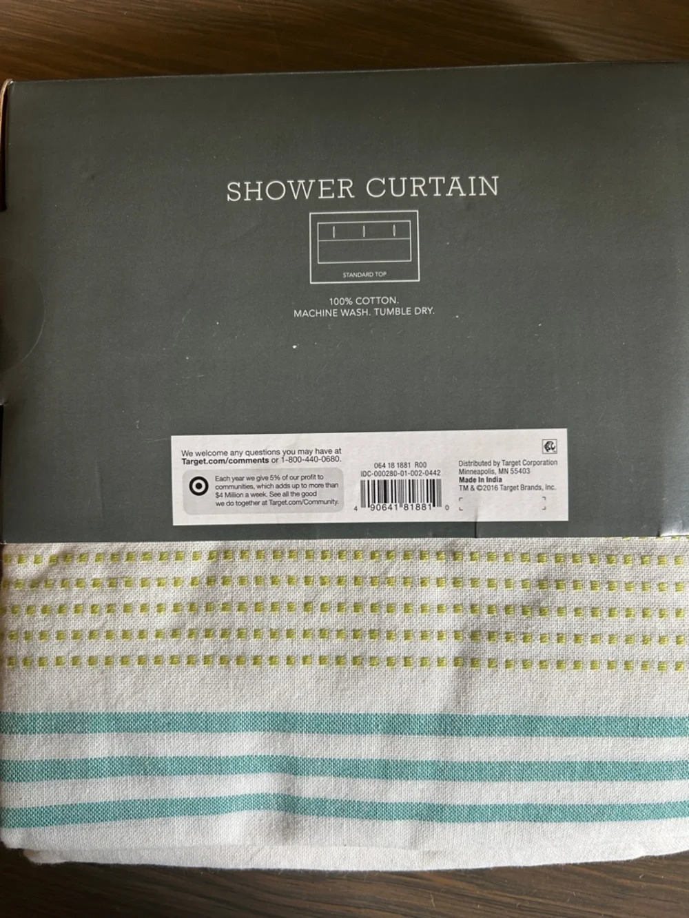 NWT Threshold White Shower Curtain with Green Striped Fringe